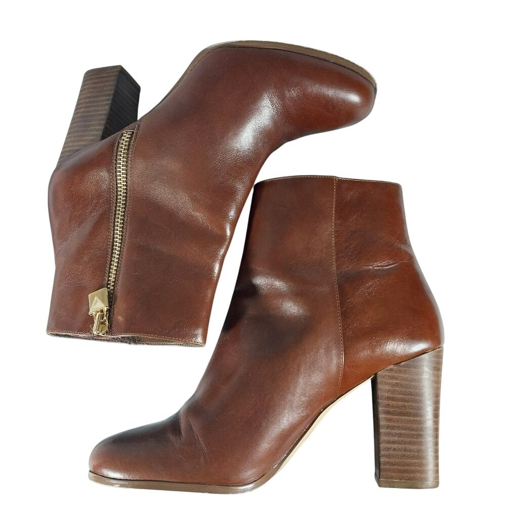 MICHAEL KORS! COGNAC BROWN GENUINE LEATHER ANKLE BOOTS! SZ 10M - Picture 7 of 12